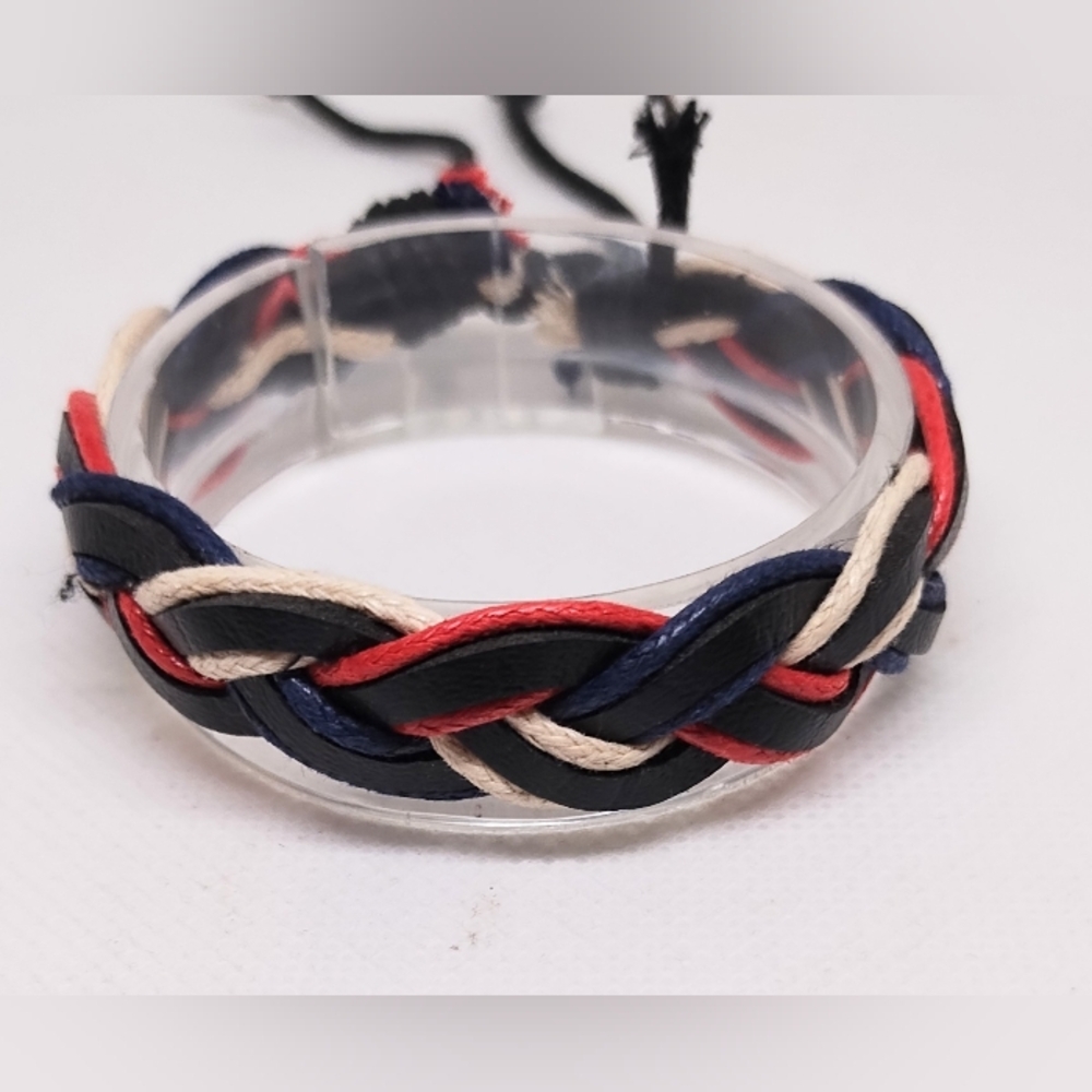 Men's‎ Bracelet Leather Braided Blue Red White New f93